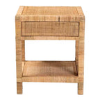 Adelia Natural Rattan & Mahogany 1 Drawer Nightstand with Shelf - Baxton Studio