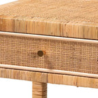 Adelia Natural Rattan & Mahogany 1 Drawer Nightstand with Shelf - Baxton Studio