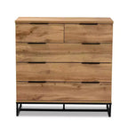 Cassettiera Baxton Studio Franklin in Legno e Metallo a 5 Cassetti Rovere/Nero: Mobile Salvaspazio Verticale, Design Moderno