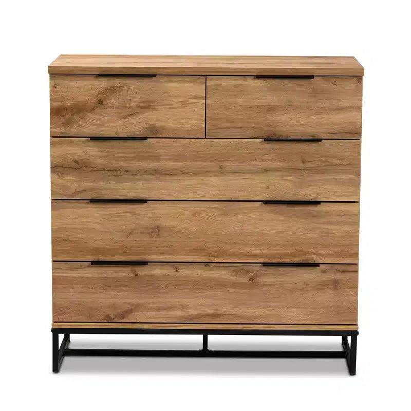 Cassettiera Baxton Studio Franklin in Legno e Metallo a 5 Cassetti Rovere/Nero: Mobile Salvaspazio Verticale, Design Moderno