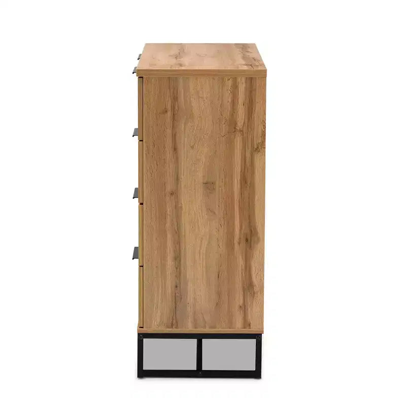 Cassettiera Baxton Studio Franklin in Legno e Metallo a 5 Cassetti Rovere/Nero: Mobile Salvaspazio Verticale, Design Moderno