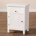 Lambert Wood 1 Drawer Nightstand White - Baxton Studio: Traditional Storage with Antique Finish, Metallic Silver Hardware