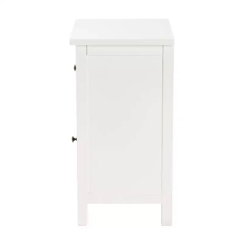 Lambert Wood 1 Drawer Nightstand White - Baxton Studio: Traditional Storage with Antique Finish, Metallic Silver Hardware