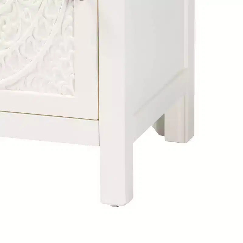 Lambert Wood 1 Drawer Nightstand White - Baxton Studio: Traditional Storage with Antique Finish, Metallic Silver Hardware