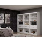 Set di 3 Mobili Mulberry Aperti a 3 Sezioni Bianchi - Manhattan Comfort: Composito in MDF, 12 Ripiani, 6 Cassetti