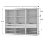 Set di 3 Mobili Mulberry Aperti a 3 Sezioni Bianchi - Manhattan Comfort: Composito in MDF, 12 Ripiani, 6 Cassetti