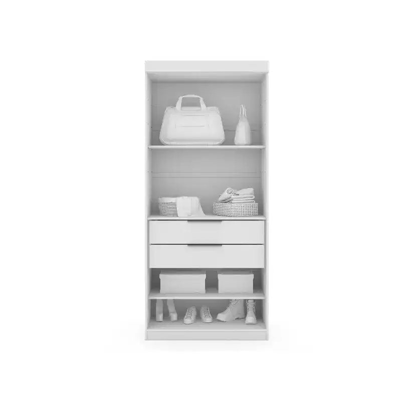 Set di 3 Mobili Mulberry Aperti a 3 Sezioni Bianchi - Manhattan Comfort: Composito in MDF, 12 Ripiani, 6 Cassetti