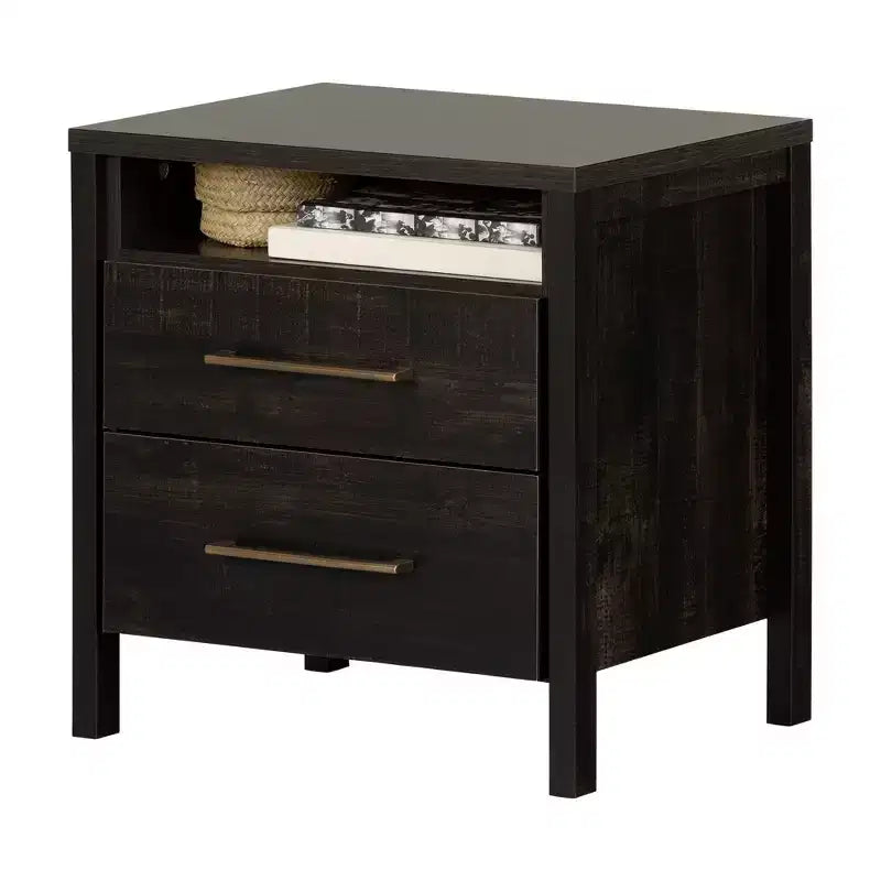 Gravity 2 Drawer Nightstand Rubbed Black - South Shore