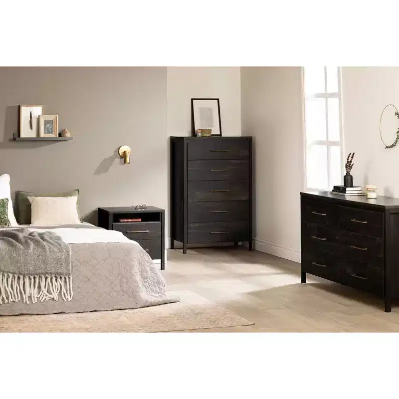 Gravity 2 Drawer Nightstand Rubbed Black - South Shore