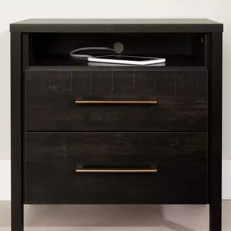 Gravity 2 Drawer Nightstand Rubbed Black - South Shore