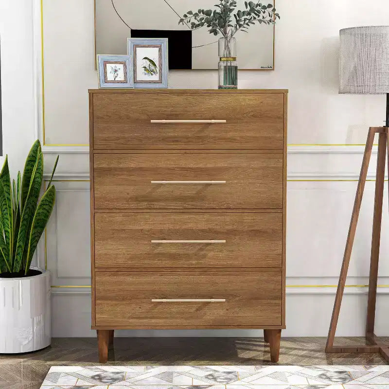 HOMES: Inside + Out Comò a 4 cassetti Esigne Mid-Century, Quercia Chiaro