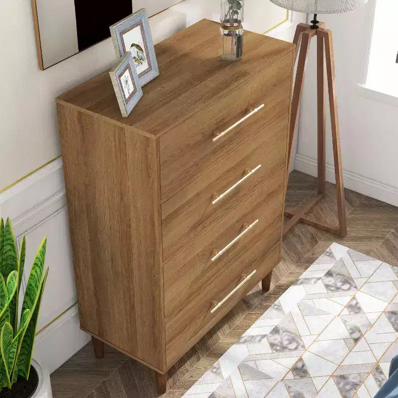 HOMES: Inside + Out Comò a 4 cassetti Esigne Mid-Century, Quercia Chiaro