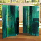 Separatore per Ambienti in Tela Subacquea a Doppia Faccia da 6" Verde - Oriental Furniture: Regolabile a 3 Pannelli, Struttura in Legno di Abete, Nessun Montaggio Richiesto