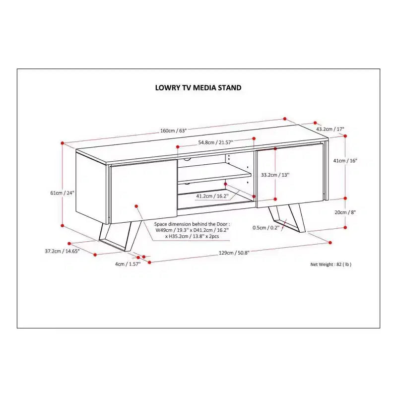 Mitchell TV Stand: Sturdy Metal Legs, Media Storage, Cord Management - WyndenHall