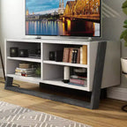 Mobile porta TV basso Etteridge per TV fino a 56" grigio - miBasics: stile transizionale, finitura bicolore, ripiani aperti e regolabili