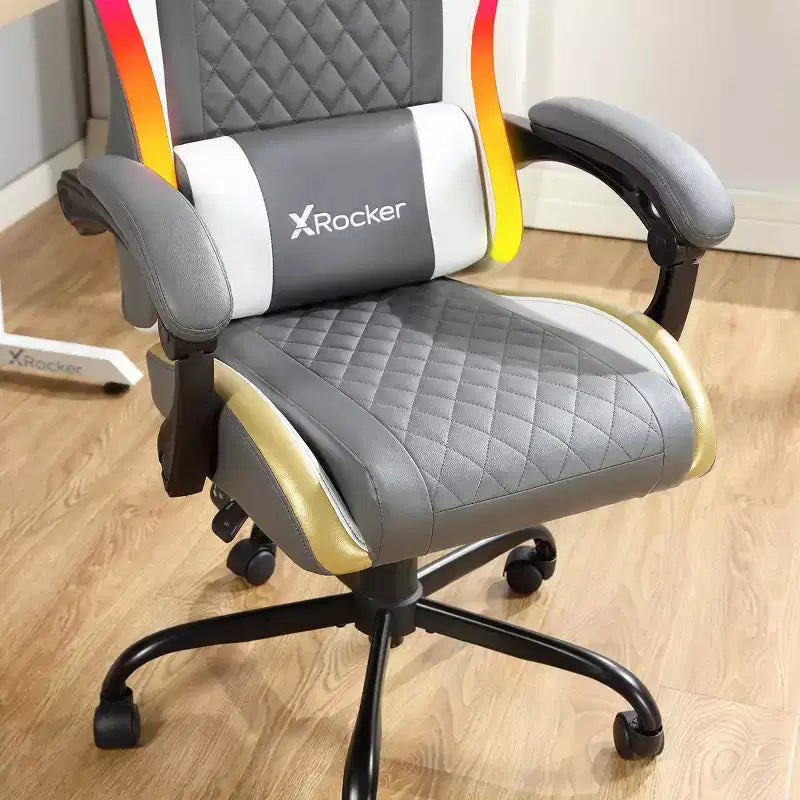 X Rocker Sedia Gaming per PC Ergonomica con LED RGB, Comfort Extra, Grigio/Bianco/Oro