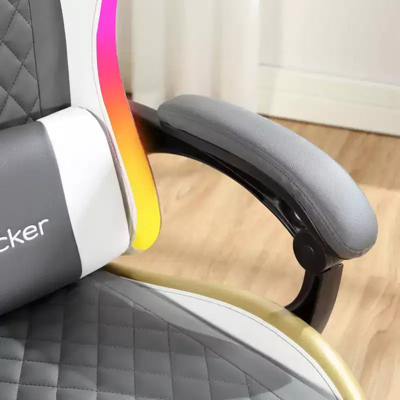 X Rocker Sedia Gaming per PC Ergonomica con LED RGB, Comfort Extra, Grigio/Bianco/Oro