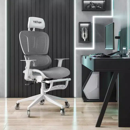 Sedia Gaming Airflex2 in Rete con Poggiapiedi Bianca - Techni Sport: Inclinazione Sincronizzata, Capacità 125 Kg, Design Ergonomico