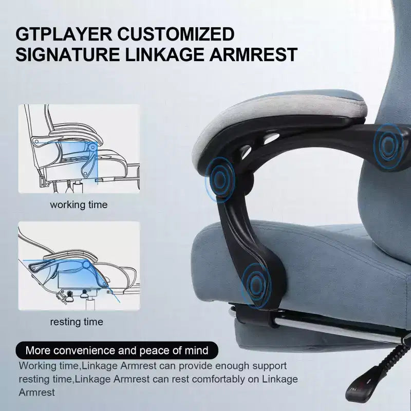 GTPLAYER Sedia Gaming Tessuto Sedia Ufficio con Braccioli a Collegamento Sedia Computer Azzurro