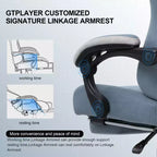 GTPLAYER Sedia Gaming Tessuto Sedia Ufficio con Braccioli a Collegamento Sedia Computer Azzurro