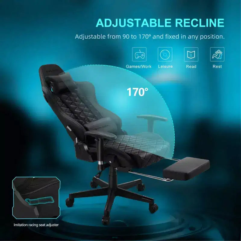 Sedia da gaming GTPLAYER con altoparlanti Bluetooth e poggiapiedi, sedia da ufficio con schienale alto, colore nero