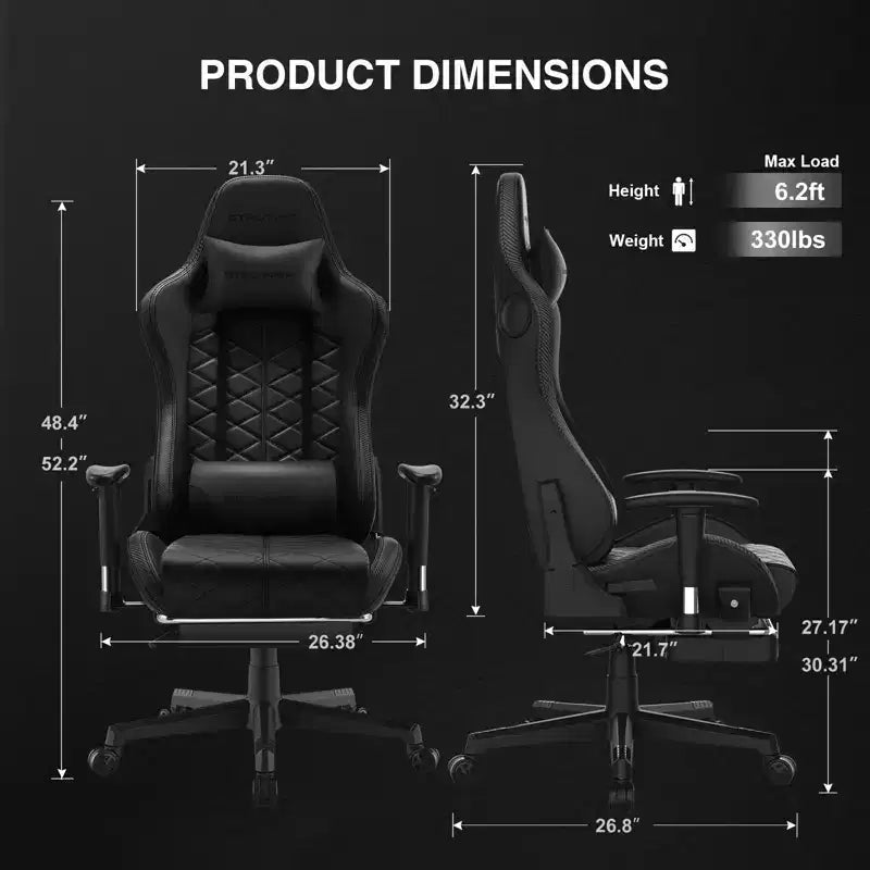 Sedia da gaming GTPLAYER con altoparlanti Bluetooth e poggiapiedi, sedia da ufficio con schienale alto, colore nero