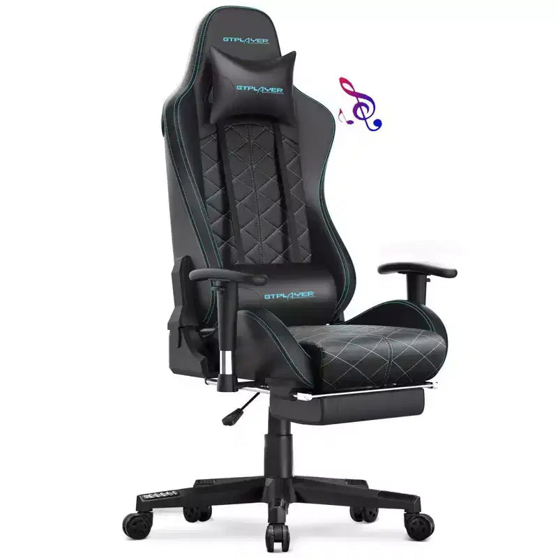 Sedia da gaming GTPLAYER con altoparlanti Bluetooth e poggiapiedi, sedia da ufficio con schienale alto, colore nero