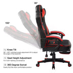 Sedia da Gaming LUCKRACER con Poggiapiedi, Sedia da Ufficio Ergonomica con Schienale Alto, Scrivania da Computer, Rosso