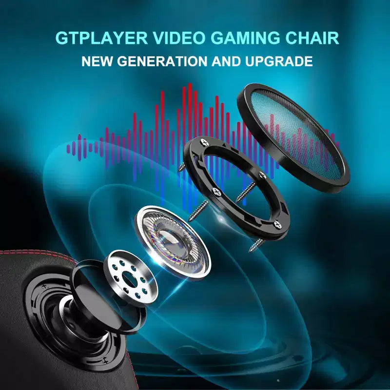 Sedia da gaming GTPLAYER con altoparlanti Bluetooth e poggiapiedi, sedia da ufficio con schienale alto, rossa