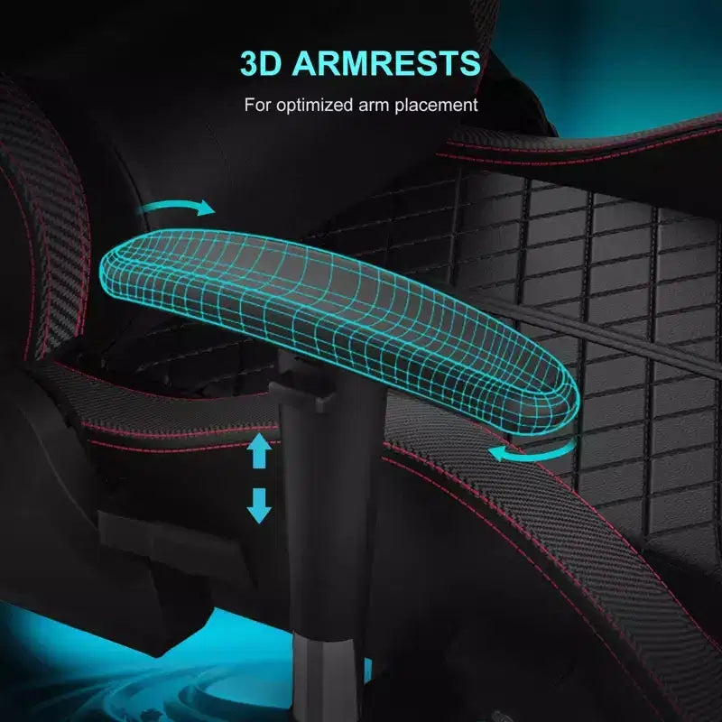Sedia da gaming GTPLAYER con altoparlanti Bluetooth e poggiapiedi, sedia da ufficio con schienale alto, rossa