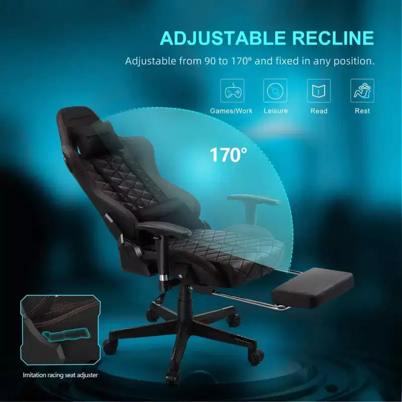 Sedia da gaming GTPLAYER con altoparlanti Bluetooth e poggiapiedi, sedia da ufficio con schienale alto, rossa