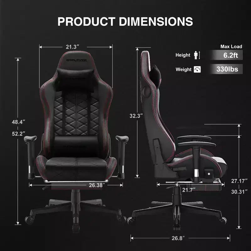 Sedia da gaming GTPLAYER con altoparlanti Bluetooth e poggiapiedi, sedia da ufficio con schienale alto, rossa