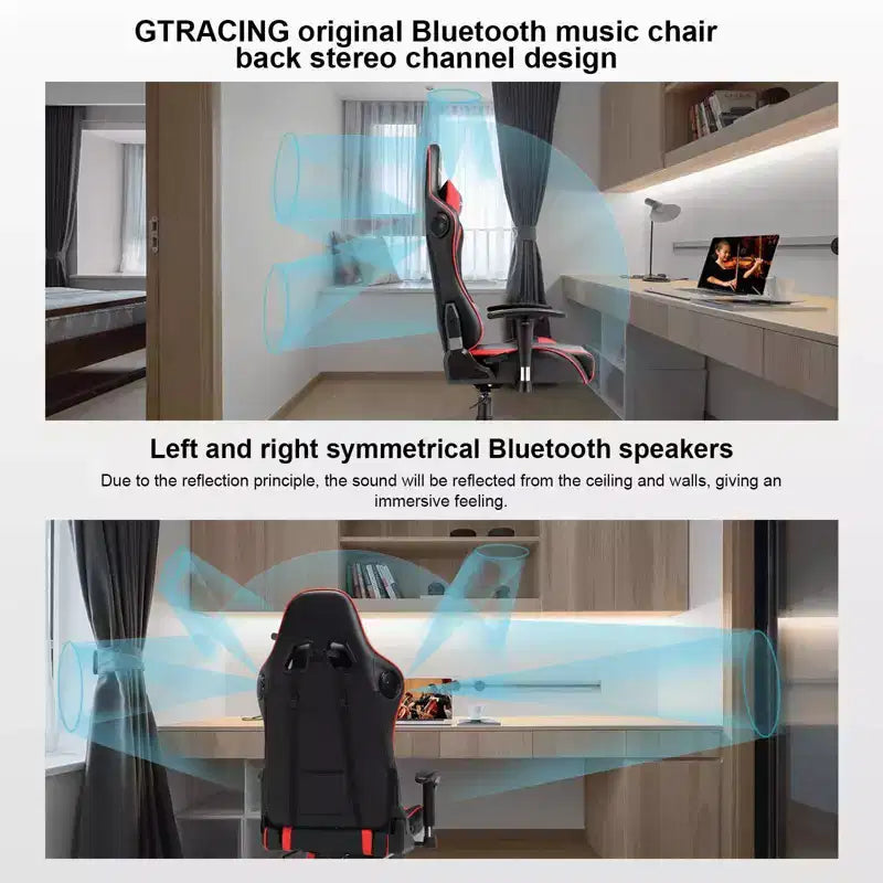 Sedia da gaming GTRACING con altoparlanti Bluetooth, sedia da ufficio con schienale alto in PU, rossa