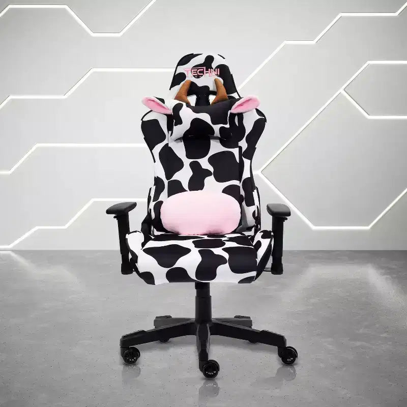 Ts85 Sedia Gaming Serie Lusso Stampa Mucca - Techni Sport: Rivestimento in Velluto, Memory Foam, Regolabile