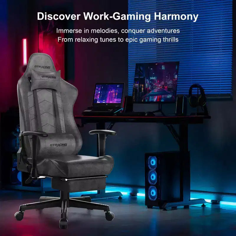 Sedia da gaming GTRACING con poggiapiedi, sedia da ufficio ergonomica reclinabile con supporto lombare, grigia