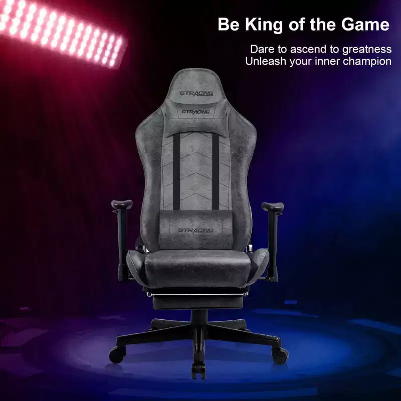 Sedia da gaming GTRACING con poggiapiedi, sedia da ufficio ergonomica reclinabile con supporto lombare, grigia