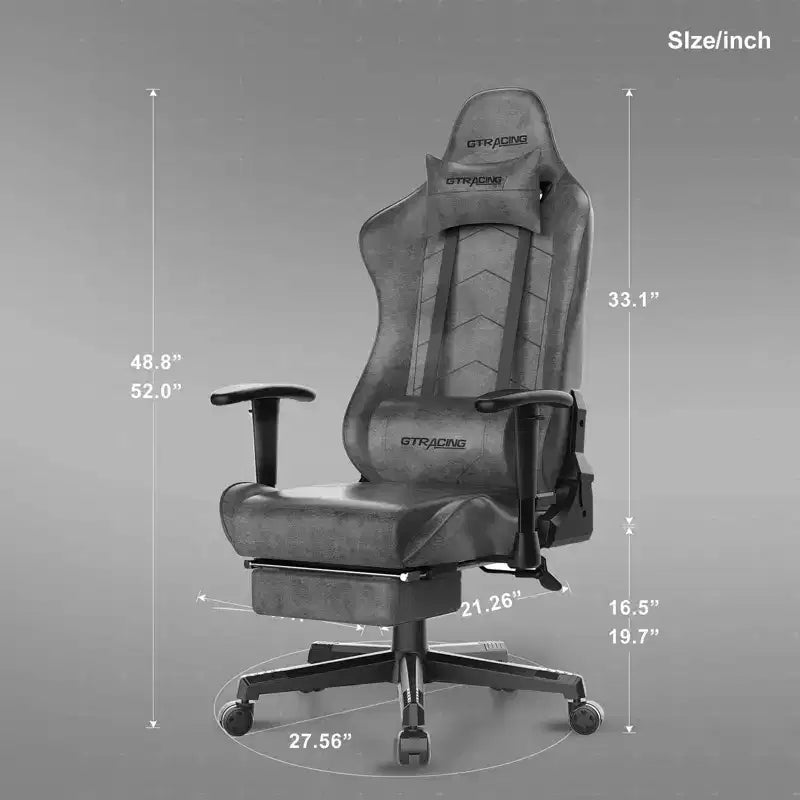 Sedia da gaming GTRACING con poggiapiedi, sedia da ufficio ergonomica reclinabile con supporto lombare, grigia