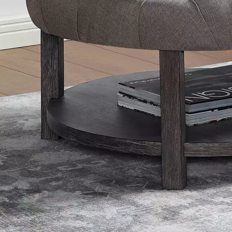 Julla Round Button Tufted Storage Ottoman Antique Washed Gray/Light Gray - HOMES: Inside + Out