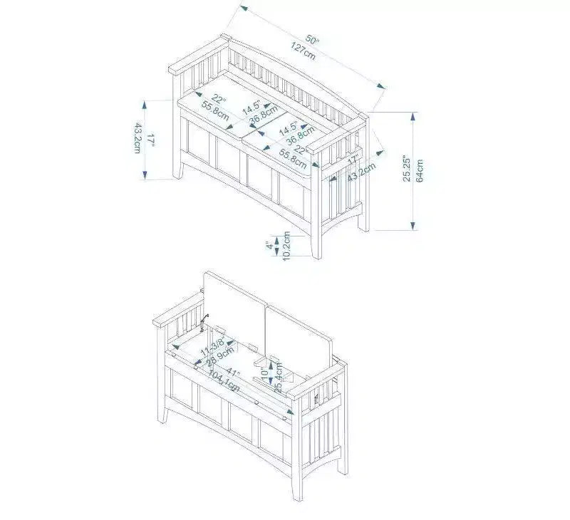 Linon Panca portaoggetti Shayla da 50" in legno massello con seduta divisa, finitura noce: Mobili da ingresso, Scarpiera