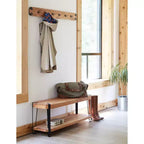 48" Ryegate Live Edge Wood Bench with Coat Hooks Set - Alaterre Furniture: Industrial Metal Frame, 2-Piece Entryway