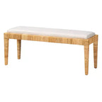Panca Sofia in Rattan e Legno di Mogano Bianco/Marrone Naturale - Baxton Studio: Fatta a Mano, Nessun Montaggio Richiesto