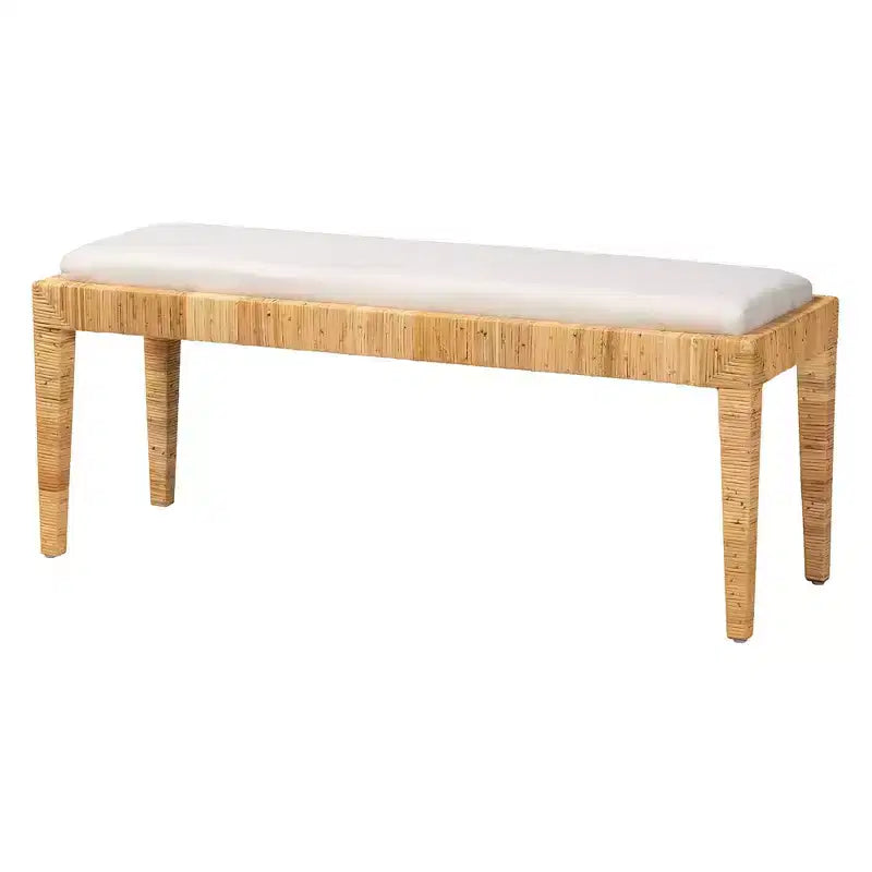 Panca Sofia in Rattan e Legno di Mogano Bianco/Marrone Naturale - Baxton Studio: Fatta a Mano, Nessun Montaggio Richiesto