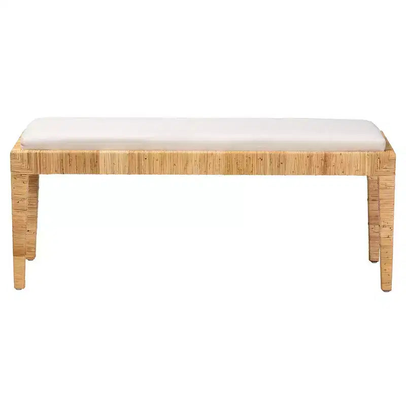 Panca Sofia in Rattan e Legno di Mogano Bianco/Marrone Naturale - Baxton Studio: Fatta a Mano, Nessun Montaggio Richiesto