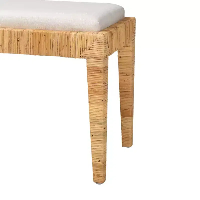 Panca Sofia in Rattan e Legno di Mogano Bianco/Marrone Naturale - Baxton Studio: Fatta a Mano, Nessun Montaggio Richiesto