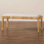 Panca Sofia in Rattan e Legno di Mogano Bianco/Marrone Naturale - Baxton Studio: Fatta a Mano, Nessun Montaggio Richiesto