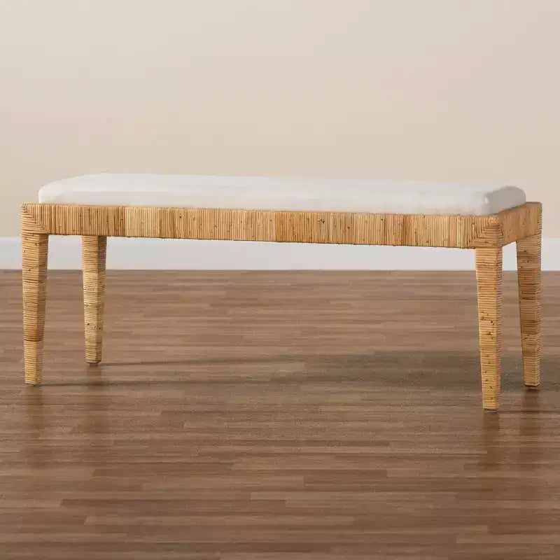 Panca Sofia in Rattan e Legno di Mogano Bianco/Marrone Naturale - Baxton Studio: Fatta a Mano, Nessun Montaggio Richiesto