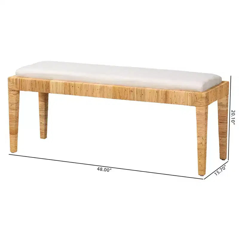 Panca Sofia in Rattan e Legno di Mogano Bianco/Marrone Naturale - Baxton Studio: Fatta a Mano, Nessun Montaggio Richiesto
