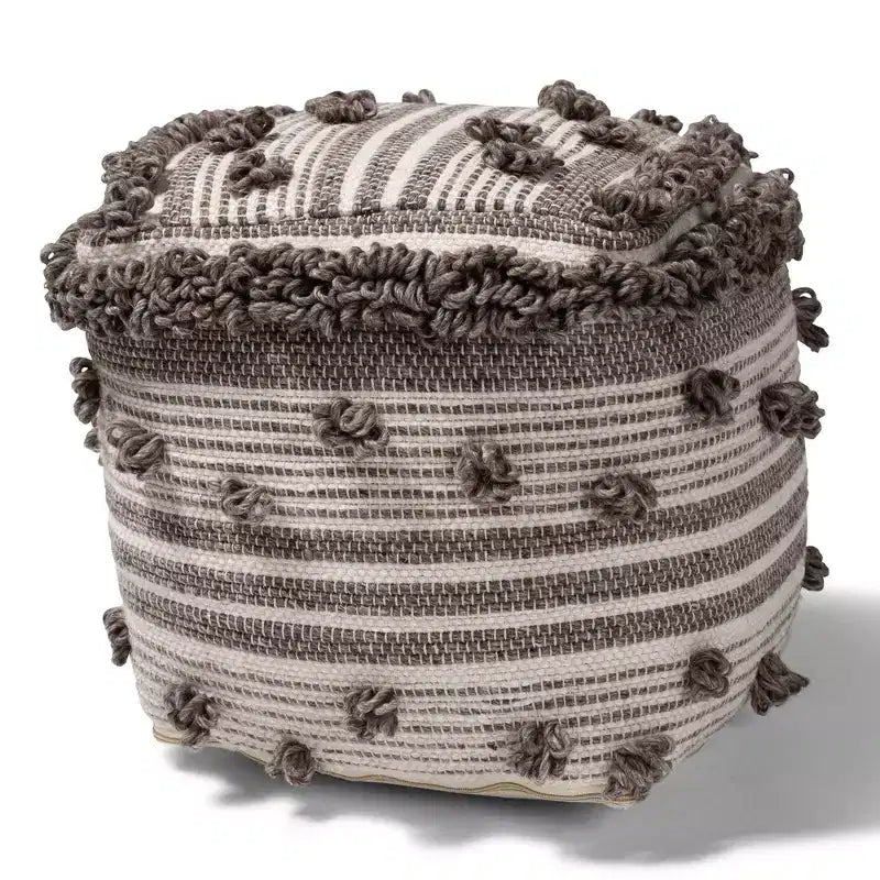 Pouf ottomano Eligah in lana intrecciata a mano, stile marocchino, avorio/marrone - Baxton Studio