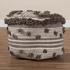 Pouf ottomano Eligah in lana intrecciata a mano, stile marocchino, avorio/marrone - Baxton Studio