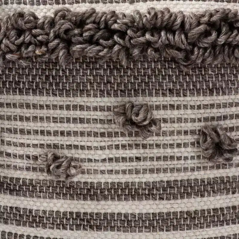 Pouf ottomano Eligah in lana intrecciata a mano, stile marocchino, avorio/marrone - Baxton Studio